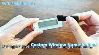 نشان نام اکریلیک سفارشی با پنجره | پشتیبان مغناطیسی | نشان های نام سفارشی