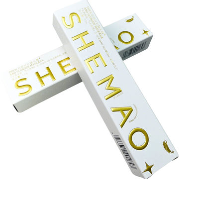 خرید جعبه های بسته بندی ماسکارای کاغذی لوکس سفارشی با فولیای طلای و لوگو برجسته تولید آنلاین